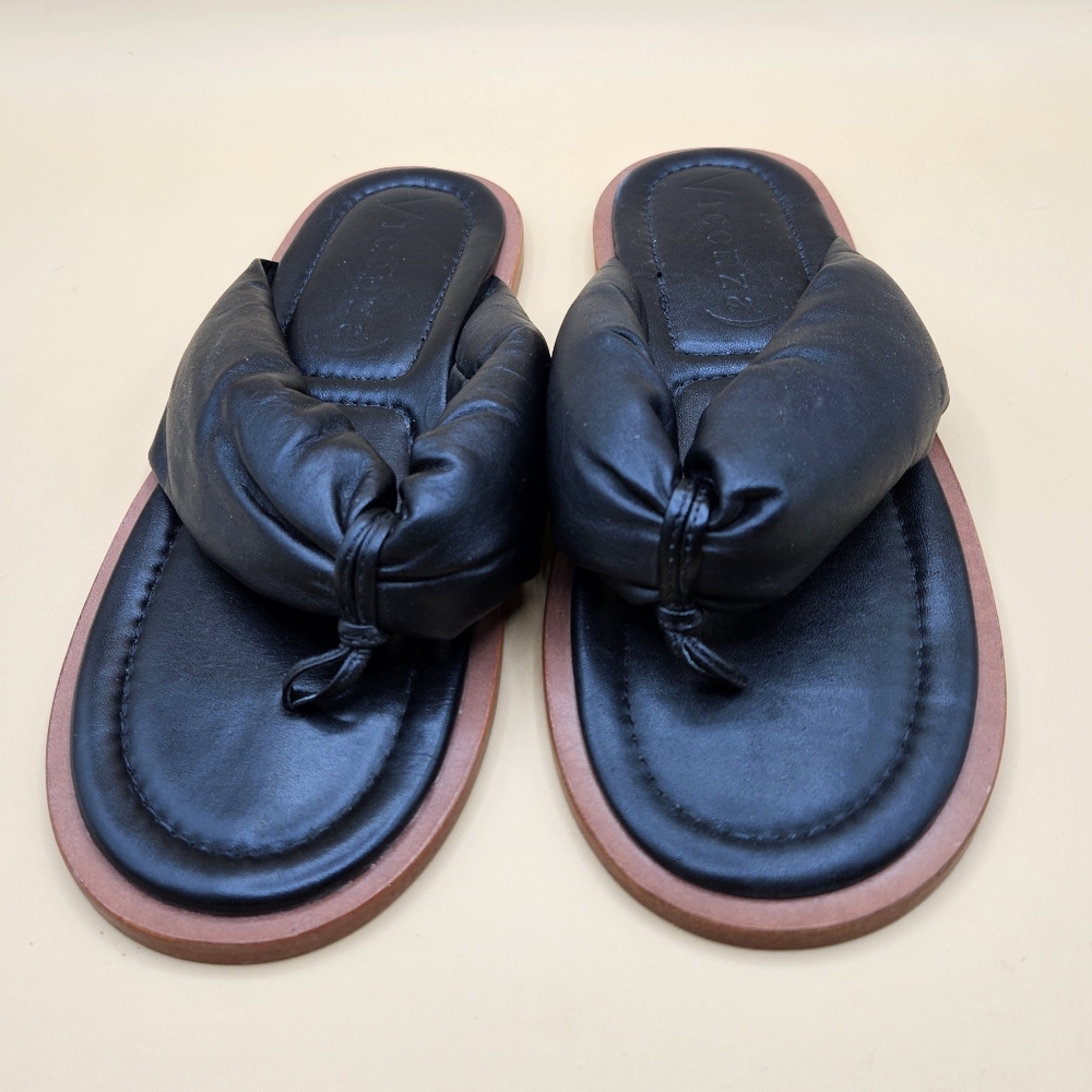 Vicenza Black Puffy Flip Flop Leather Sole, Brazil, Sz 7